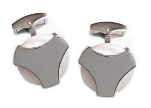 Perlmutt Edelstahl Manschettenknöpfe rund  drehbar! + Exklusivbox MK0540-pm - Bild 1 von 5