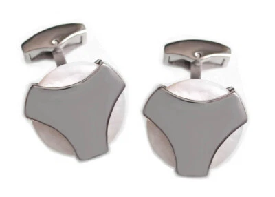 Perlmutt Edelstahl Manschettenknöpfe rund  drehbar! + Exklusivbox MK0540-pm - Bild 1 von 4