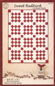 SWEET REDBIRD ~ Quilt:  38x49"  & Bird Pincushion ~ Fabric Covered Boxes ~ - Picture 1 of 5