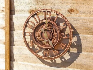 Gran Reloj Exterior 30cm Decoración Jardín Efecto Cobre Hogar Engranajes Batería Cara Abierta - Imagen 1 de 23
