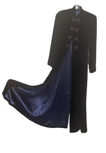 Riding Cape Velvet Black Long Blue Silk Lined Victorian Bridgerton New Year - Picture 1 of 5