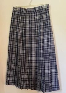 Vintage LL Bean Plaid Pleated Wool Long Skirt Sz 8 Petite Lined Freeport Maine - Picture 1 of 7