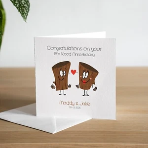 Tarjeta personalizada hecha a mano quinto aniversario de boda de madera esposo esposa pareja - Imagen 1 de 3