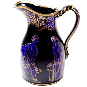 Hermes griechische Kanne Alcock Jackfield Jet Ware geprägt azurblau H22cm um 1840 - Bild 1 von 18