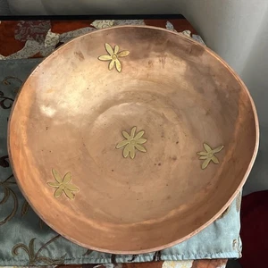 Eve Lucas Vtg Hand Forged Rare Mixed Metals Copper & Brass Bowl Floral Mexico - Picture 1 of 17