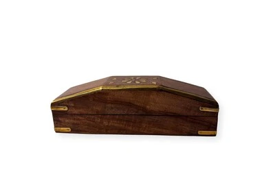 Trinket Box with Tapered Ends and Brass Floral Inlay - Image 1 of 4