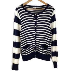 Minuet Petite Navy & Cream Striped Knit Cardigan L - Picture 1 of 7