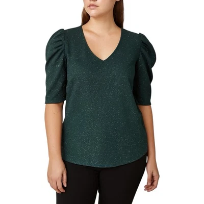 全新 Ann Klein 泡泡袖针织上衣 XL 码翡翠绿色 V 领派对奇思妙想 — 第 1/4 张图片