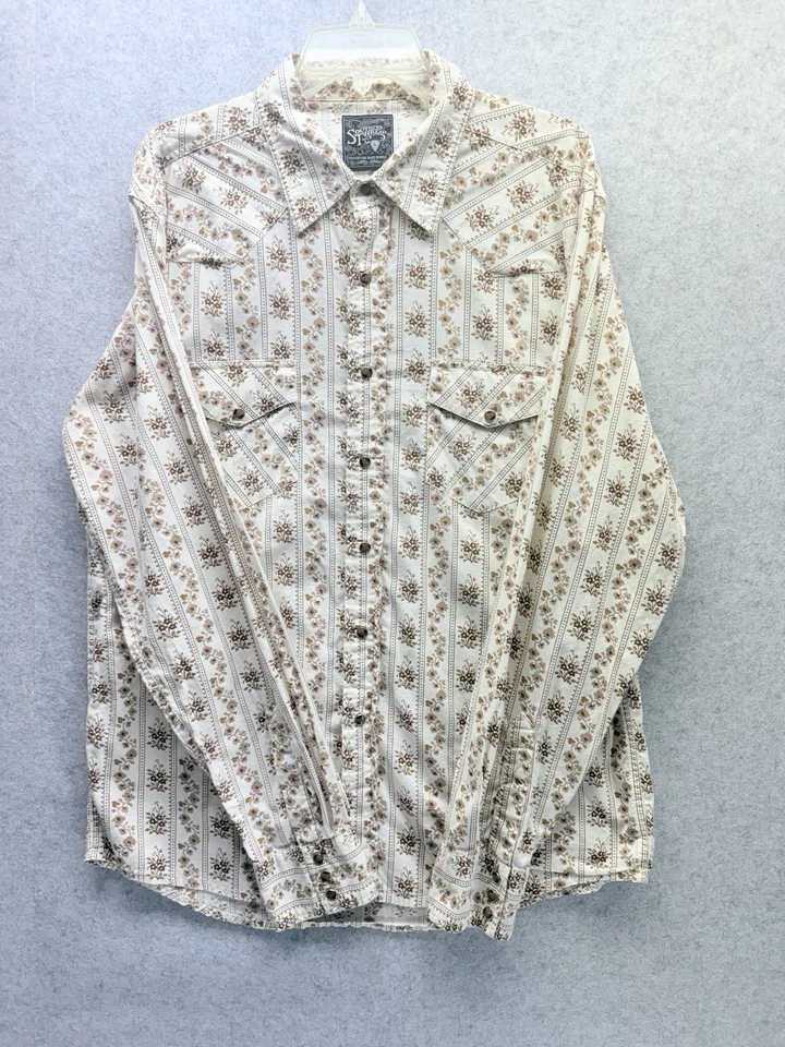 Southern Threads Long Sleeve Floral Tan-Brown Snap Men’s Dress Shirt Size L - Image 1 of 4