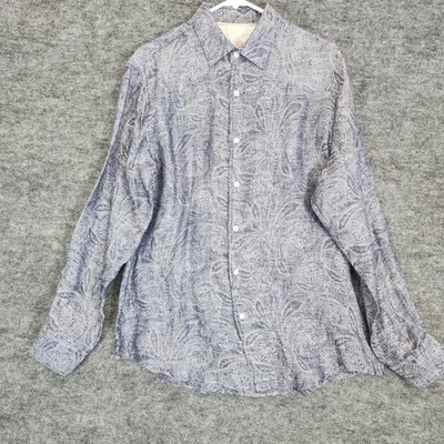 Camisa Tasso Elba Para Hombre Mediana Azul Paisley 100% Lino Abotonada Manga Larga Foto 1 de 4