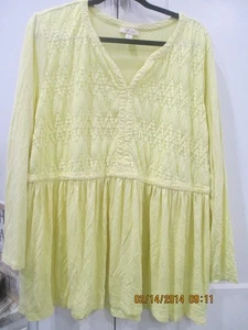 Einfarbiger gelber Pullover Tunika mit V-Ausschnitt und Spitzenbesatz 3X Style & Co. - Bild 1 von 6