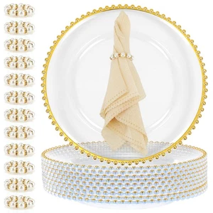 12 Set Clear Charger Plates with Napkin Rings 13 Inch Plastic Round Charger P... - Picture 1 of 7