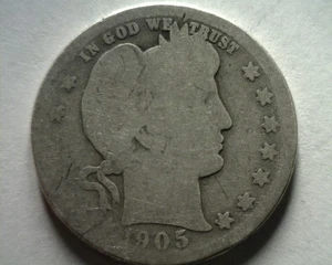 CUARTO DE DÓLAR BARBERO 1905 SOBRE BUENO+ AG+ BONITA MONEDA ORIGINAL DE BOBS COINS - Imagen 1 de 2