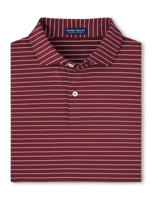 Camisa polo masculina PETER MILLAR média marrom coroa feita em dueto desempenho jersey - Imagem 1 de 4