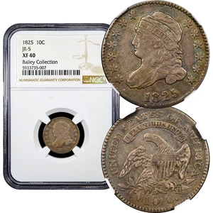 Moneda de diez centavos busto tapado 1825 10c JR-5 NGC XF40  - Imagen 1 de 5