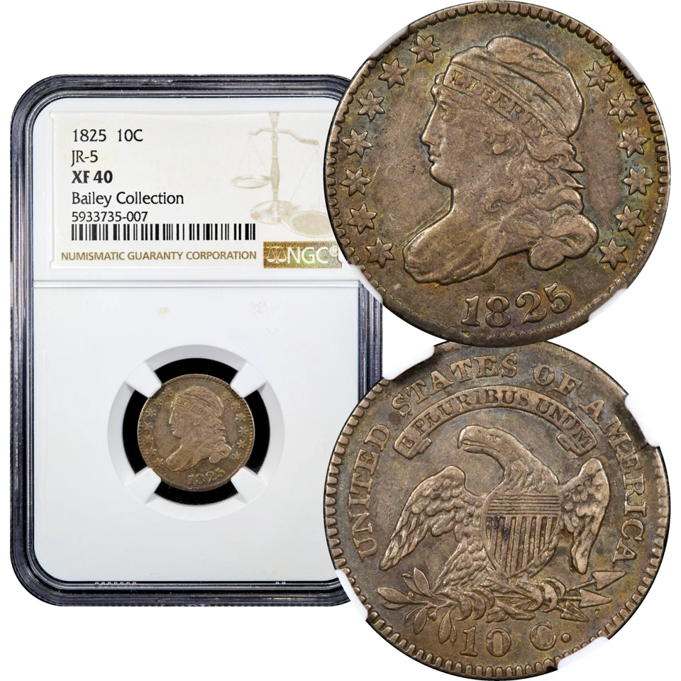 1825 Capped Bust Dime 10c JR-5 NGC XF40  - Image 1 of 4
