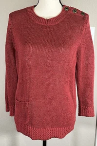 Lauren Jeans Co. Women's Large Red Knit Pullover Sweater Linen Blend 3/4 Sleeve - Picture 1 of 11