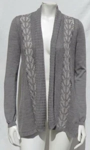 KNITTED & KNOTTED Anthropologie Wool Lace Sweater Cardigan Draped Gray US S - Picture 1 of 5