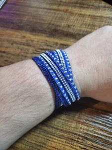 Double Wrap Bracelets Crystal Rhinestone Silver Tone Studs Multiple Colors! - Picture 1 of 22