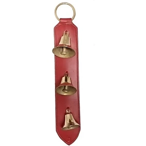 Rot Leder Messing Weihnachten Schlitten Glocke Türhänger Lancaster Glocken Made in USA - Bild 1 von 2