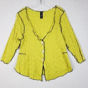 NOBLU Pucker Tunic Top Cardigan Yellow size L Art-to-Wear Lagenlook Boho Funky - Picture 1 of 13