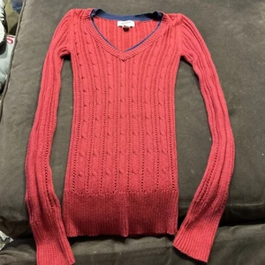 Maglione Arizona Jeans Company scollo a V maglia cavo piccolo rosso e navy - Foto 1 di 6