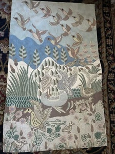 Vintage Hand Embroidery Tapestry Wall Hanging Home Decor Birds 46”x28” Heavy - Picture 1 of 9