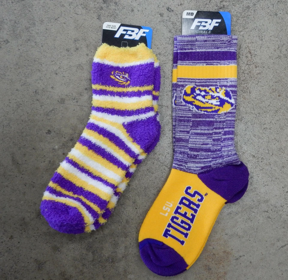 2 Pack NCAA LSU Tigers Womens Fuzzy Sleep Socks OSFM Double Deuce Medium Gift  - Image 1 of 1