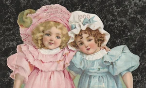 1900 Calendar - Hood's Sarsaparilla - Two Little Victorian Girls 6.25 x 5.25 - Picture 1 of 4