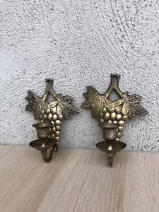 Coppia di portacandele da parete in ottone vintage - Foto 1 di 12