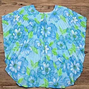 VINTAGE SUN FASHIONS OF HAWAII ACCORDION PLEATED PONCHO SHAWL CAFTON TOP FLORAL - Picture 1 of 6