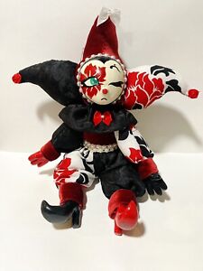 HANDMADE OOAK  Jester Harlequin Clown Rose Doll 12” Sitting Weighted Shelf Decor