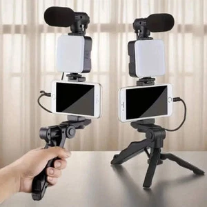 Smartphone Vlogging Kit With Tripod Phone Holder Mini Microphone LED Fill Light - Bild 1 von 23