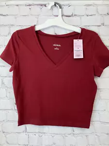 Top corto rojo Wild Fable para mujer mediano manga corta cuello en V elástico nuevo con etiquetas - Imagen 1 de 10
