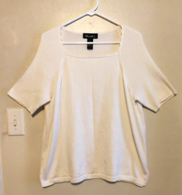 Denim & Co Womens Sweater 1X Plus Cream Oatmeal Knit Blouse Top Short Sleeve - Image 1 of 4