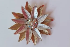 Beautiful Two-Tone AB Rhinestone 2" Flower Brooch - Picture 1 of 4