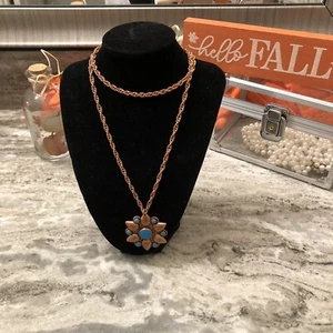 Bell Trading Post Solid Copper Flower Turquoise Long Necklace - Picture 1 of 10