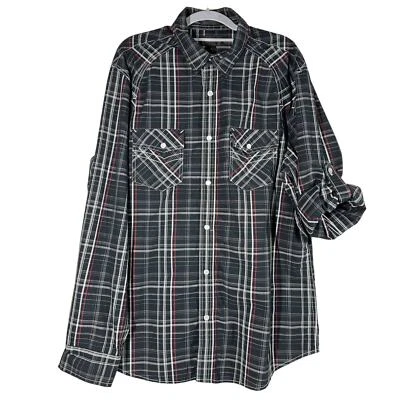 Helix Snap Button Shirt Mens Size XL Plaid Athletic Fit Roll Up Sleeve Rodeo - Image 1 of 4