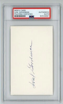 IVAL GOODMAN SIGNED 3x5 INDEX CARD PSA AUTOGRAPHED 1940 CINCINNATI REDS JEWISH - Image 1 of 2