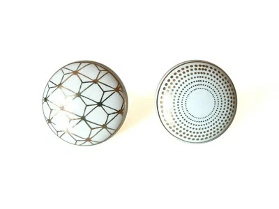 Möbelgriff Knopf Knauf Griff Türknopf Schubladengriff Keramik 4 cm Weiß Gold - Bild 1 von 4