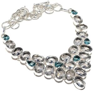 White Topaz Blue Topaz Gemstone 925 Sterling Silver Jewelry Necklace 18 A-1