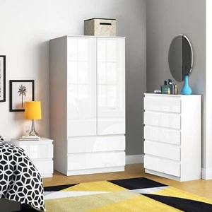 Bedroom Furniture Set High Gloss Wardrobe Chest of Drawers Bedside Cabinet Table - Picture 1 of 100