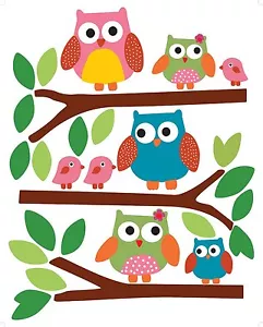 Colorful Owls Vinyl Decals Wallies Peel & Stick Appliques 12478 - Picture 1 of 2