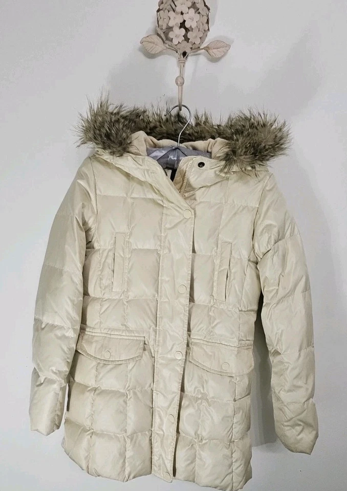 Gap Kids 女孩象牙色奶油色白色连帽羽绒长夹克尺寸 XL(12) — 第 1/4 张图片