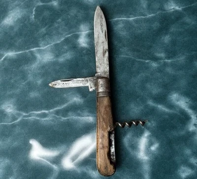 UNBRANDED Vintage Carbon Steel 2-Blade Assisted Wood Pocket Knife W/ Corkscrew - Image 1 of 4