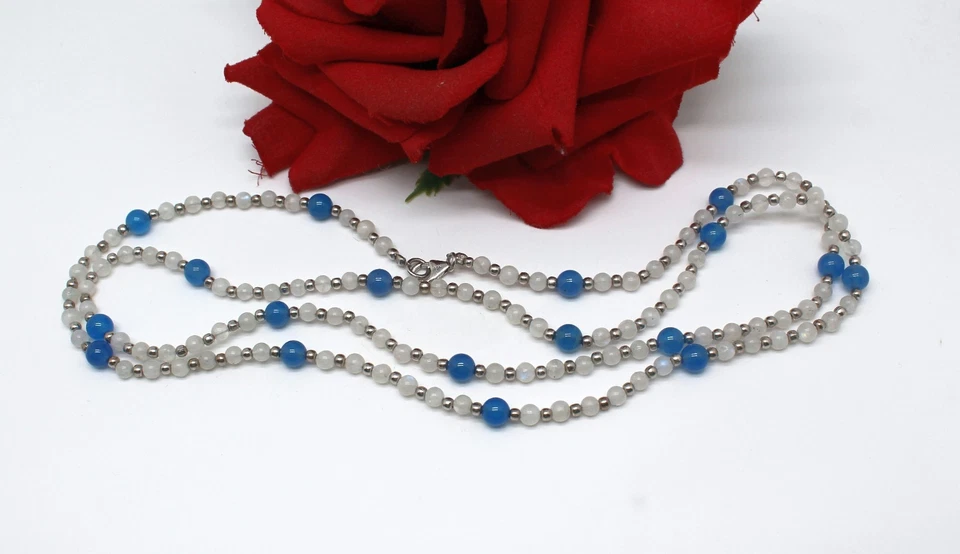 Precioso collar de piedras preciosas de piedra lunar RGN 34" RESCATE GATO Foto 1 de 1