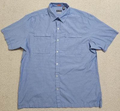 Van Heusen 经典合身男式蓝色纽扣短袖衬衫 L 码 16-16.5 — 第 1/4 张图片