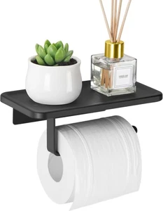 Toilet Paper Roll Holder Wall-Mounted With Mobile Phone Storage Bathroom Shelf - Picture 1 of 9