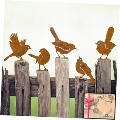 5 PIEZAS Decoración de Pájaros Oxidados, Decoración de Pared de Pájaros al Aire Libre,Pájaros de Metal Wren12x12cm Foto 1 de 4