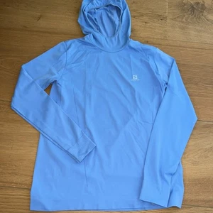 Salomon Damen Langarm Shirt Kapuze Daumenschlaufen Blau Größe L - Bild 1 von 9